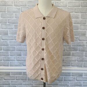 Art of Rhetoric Diamond Knit Button Cardigan Sweater Polo Men L Casual Prep NEW